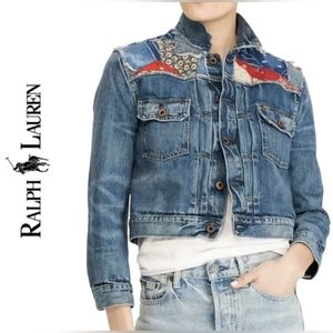 $250 NWT Polo RALPH LAUREN Jacket Women's M Denim Trucker Bandana Paisley Patch
